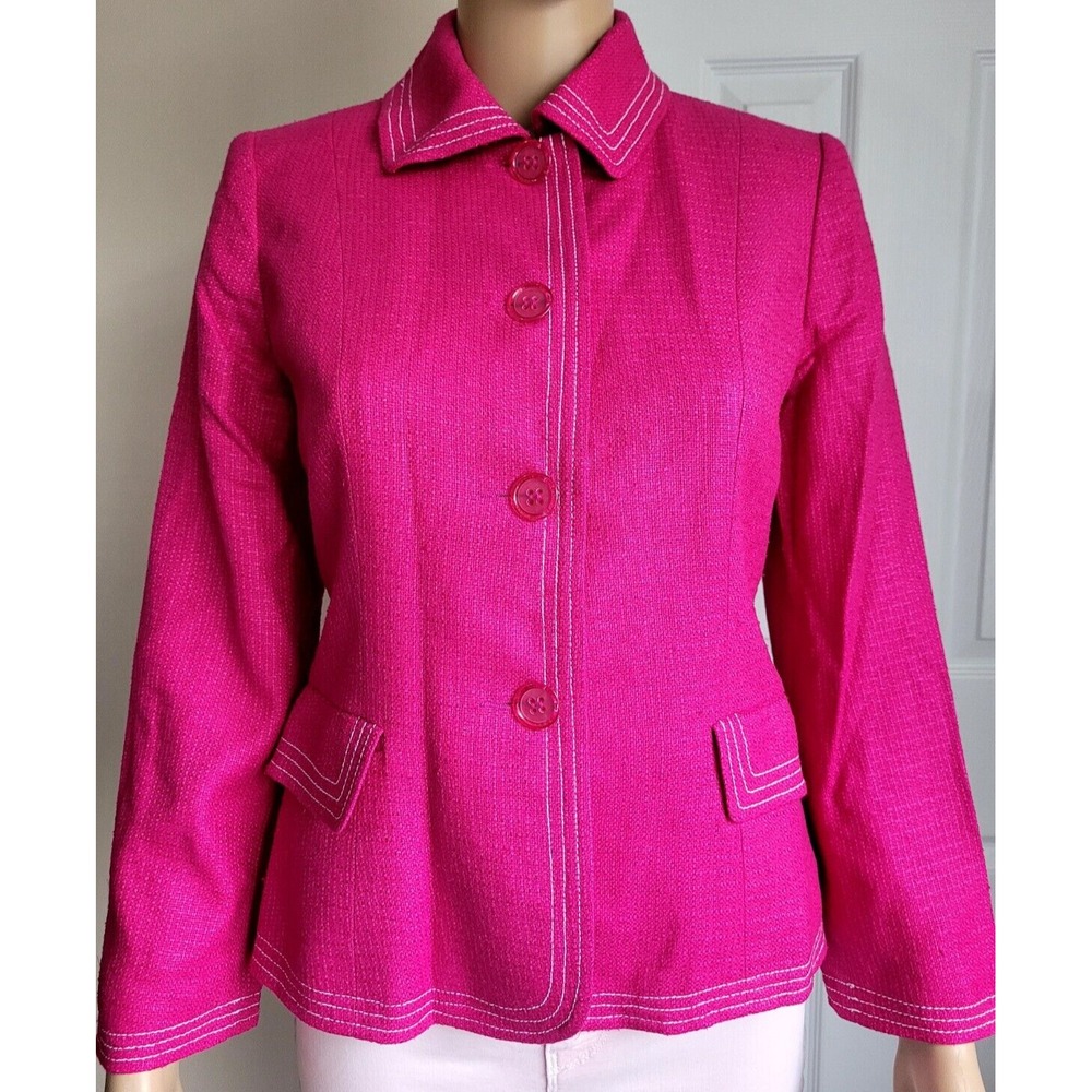 Neiman Marcus Pink Silk Blazer Jacket 4 Button Front Pockets Made in USA